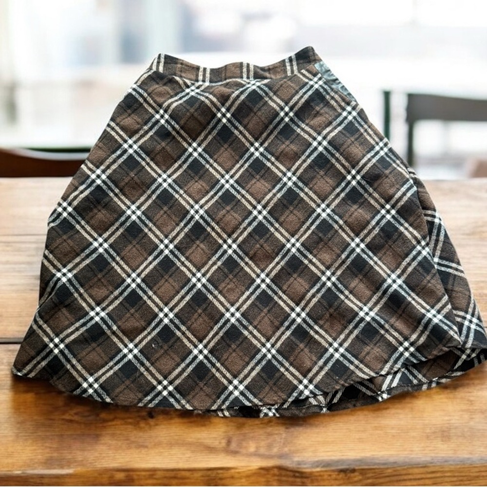 Idealsanxun Skirt Women L Large Brown Plaid A-Line Midi Wool Lined Zipper Casual